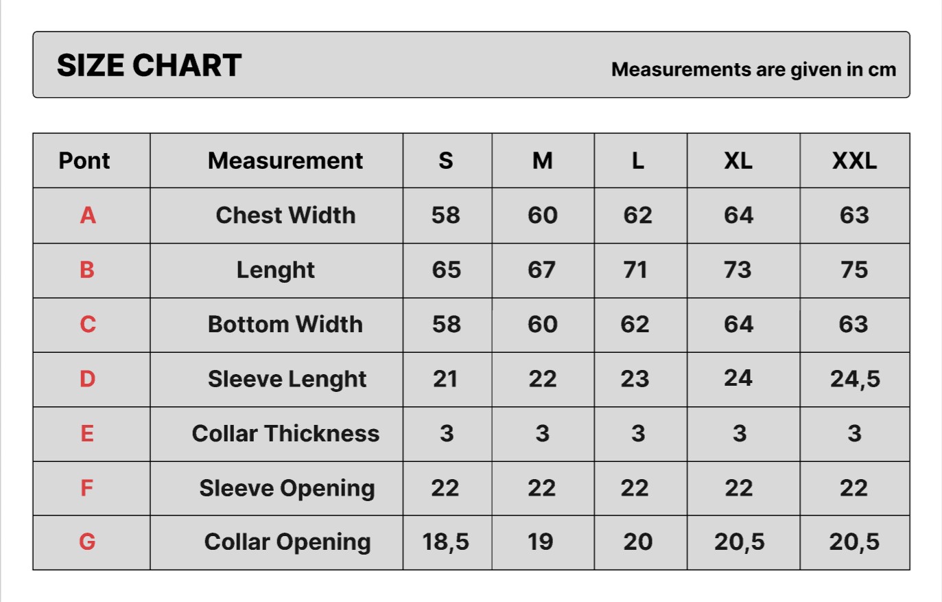 Sizechart